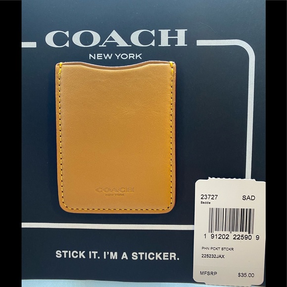 Coach Tan Leather Stick On Phone Pouch